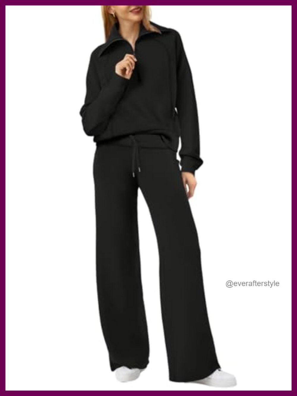 Women's Half Zip Sweatshirt & Wide Leg Sweatpants Set
